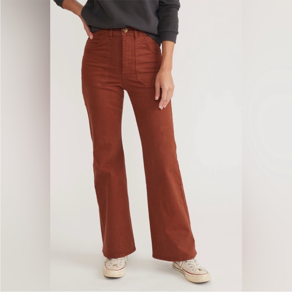 Marine Layer Bridget Twill Flare Pants in Tortoise Shell 6 - Picture 5 of 10